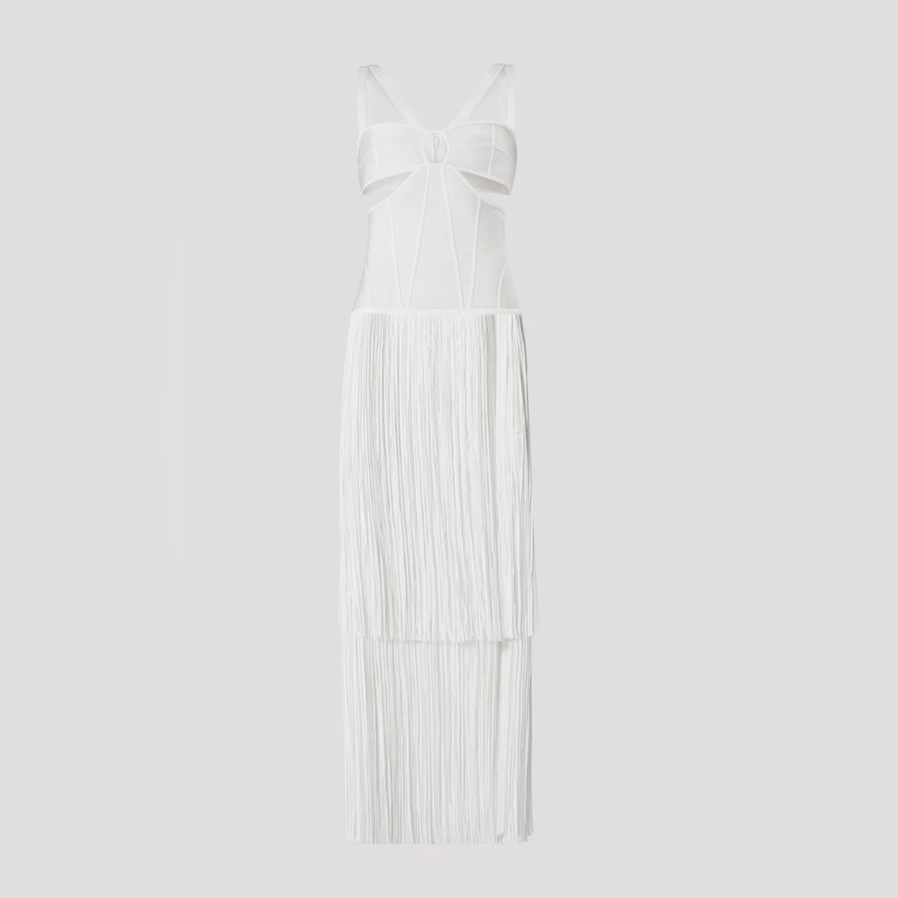 Herve Leger Paris Women's Ivory Fringe Cutout Strappy Dress Size S NWT - Picture 5 of 7